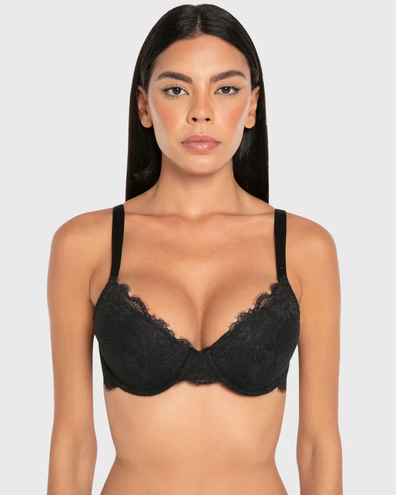 لا سينزا La Senza Lightly Lined Full Coverage Bra With Montreal Lace In Tuxedo Black
