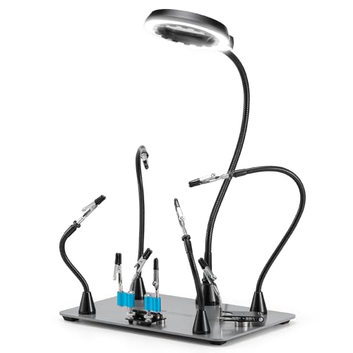 SainSmart Soldering Station 6 Flexible Helping Hands 5X Magnifying Lamp with 5 Color 10 Brightness Level Magnetic Soldering Iron Stand Heavy Duty Base - Image 3