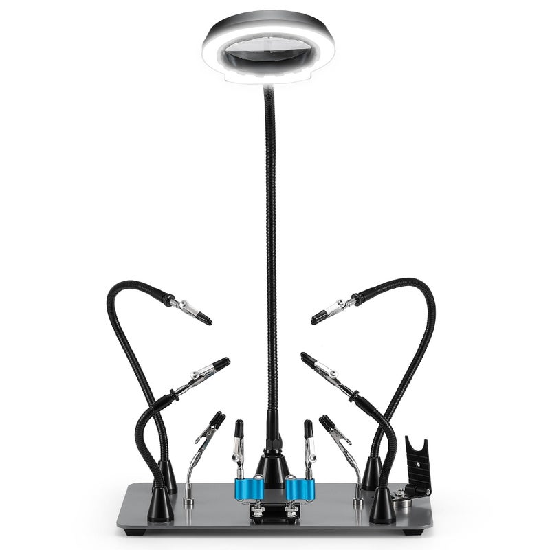 SainSmart Soldering Station 6 Flexible Helping Hands 5X Magnifying Lamp with 5 Color 10 Brightness Level Magnetic Soldering Iron Stand Heavy Duty Base - Image 2