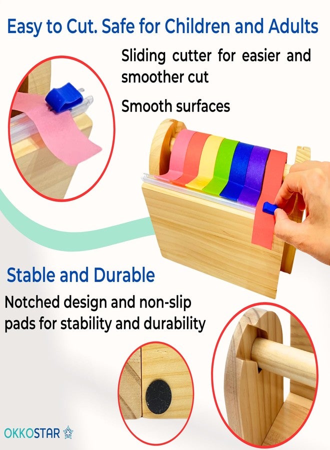 OKKOSTAR Wood Masking Tape Holder, Kids Tape Dispenser, Craft Tape Dispenser, Multi Roll Tape Dispenser for Kids, Washi Tape Dispenser, Multi Tape Dispenser (Sliding Cutter) [Masking Tape NOT Included] - Image 3