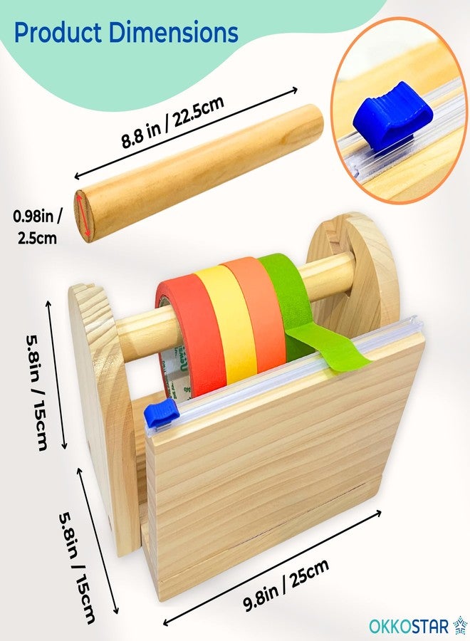 OKKOSTAR Wood Masking Tape Holder, Kids Tape Dispenser, Craft Tape Dispenser, Multi Roll Tape Dispenser for Kids, Washi Tape Dispenser, Multi Tape Dispenser (Sliding Cutter) [Masking Tape NOT Included] - Image 5