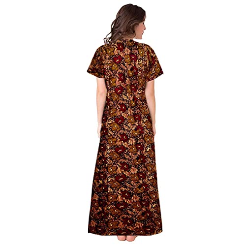 YUKATA Women's Cotton Printed Ankle Length Nighty - Free Size (Pack of 2) (Free Size, Blue&Brown) - Image 5