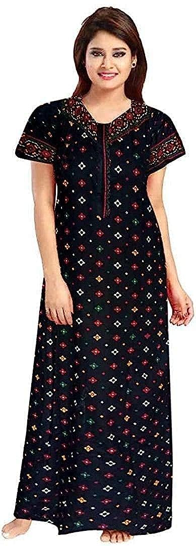 YUKATA Women's Cotton Printed Ankle Length Nighty - Free Size (Pack of 2) (Free Size, Blue&Brown) - Image 3