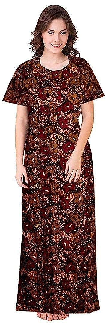 YUKATA Women's Cotton Printed Ankle Length Nighty - Free Size (Pack of 2) (Free Size, Blue&Brown) - Image 4
