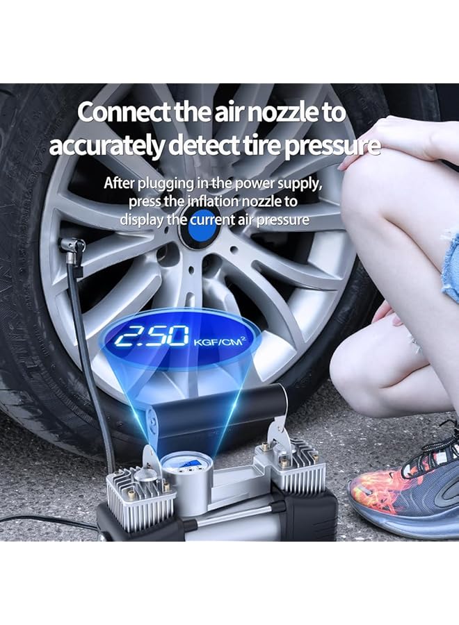 erorex Tire Inflator Electric Car Tyre Inflator Pump Double Cylinder Air Compressor Tool Set 12V Portable With Digital Pressure Gauge Emergency Led Light - Image 4