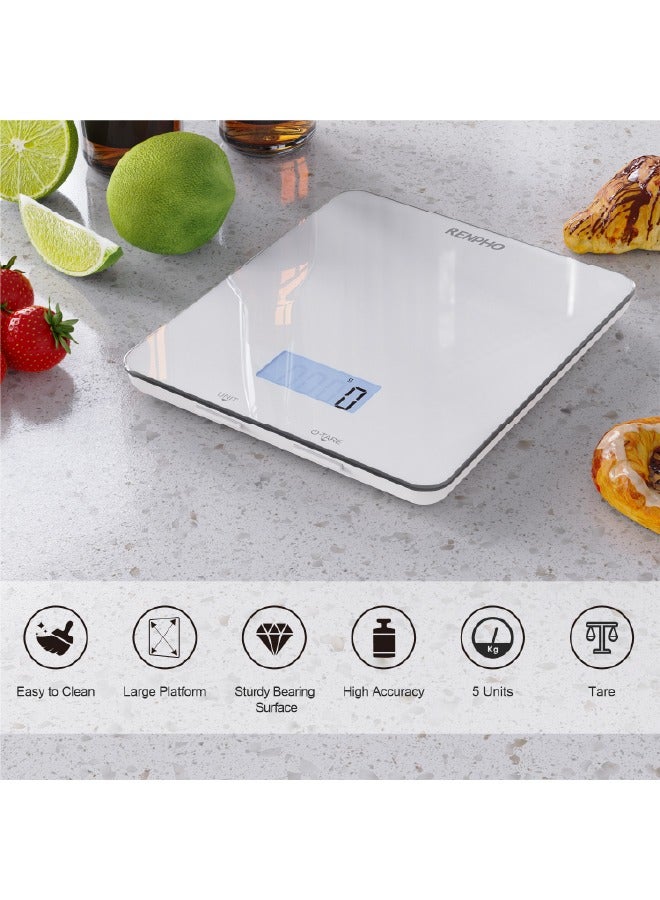 RENPHO Food Scale, Kitchen Scale for Food Ounces and Grams, Smart Cooking Calorie Scale with Timer, Nutritional Analysis with App for Keto Macro Weight Loss, White, 11lb/5kg