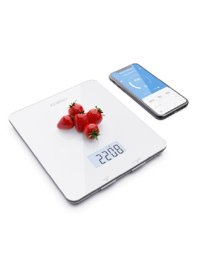 RENPHO Food Scale, Kitchen Scale for Food Ounces and Grams, Smart Cooking Calorie Scale with Timer, Nutritional Analysis with App for Keto Macro Weight Loss, White, 11lb/5kg - Image 1