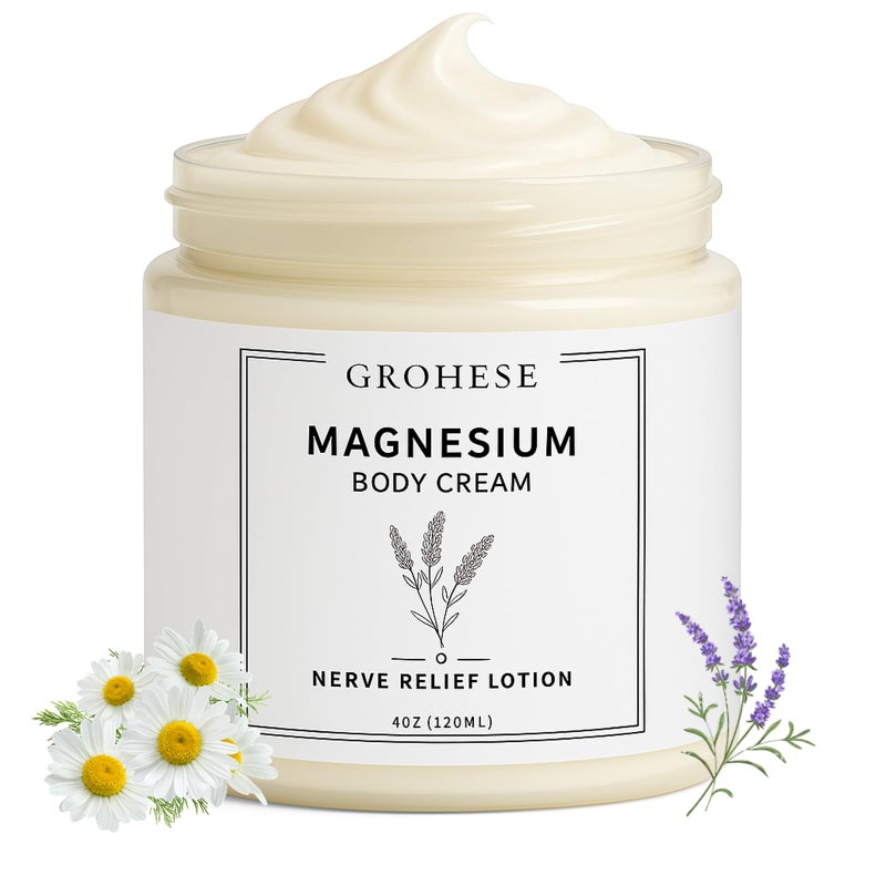GROHESE Neuropathy Cream - Nerve Relief Magnesium Body Lotion, Magnesium Cream for Feet & Hands & Knees with Magnesium Chloride and Pure Ingredients, Non-Greasy Formula, Relaxing Lavender Scent - Image 1