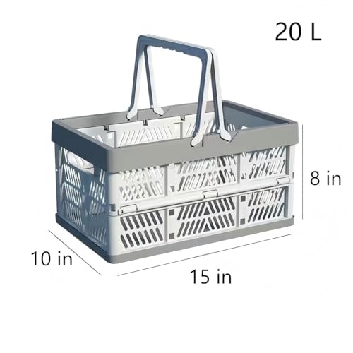 UShioart Collapsible Crate Milk Crates for Storage Plastic shopping basket 20L for Kitchen Bathroom White - Image 3