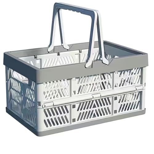 UShioart Collapsible Crate Milk Crates for Storage Plastic shopping basket 20L for Kitchen Bathroom White - Image 1
