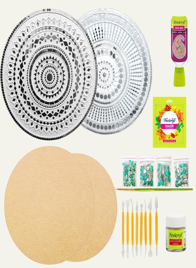 Decordial White l lippan art mosaic art materials DiY kit with lippan tools, ceramic powder 2 MDF board 8 inches decorative mirrors colours lippan art kit for kids adults wall decoration for home decor