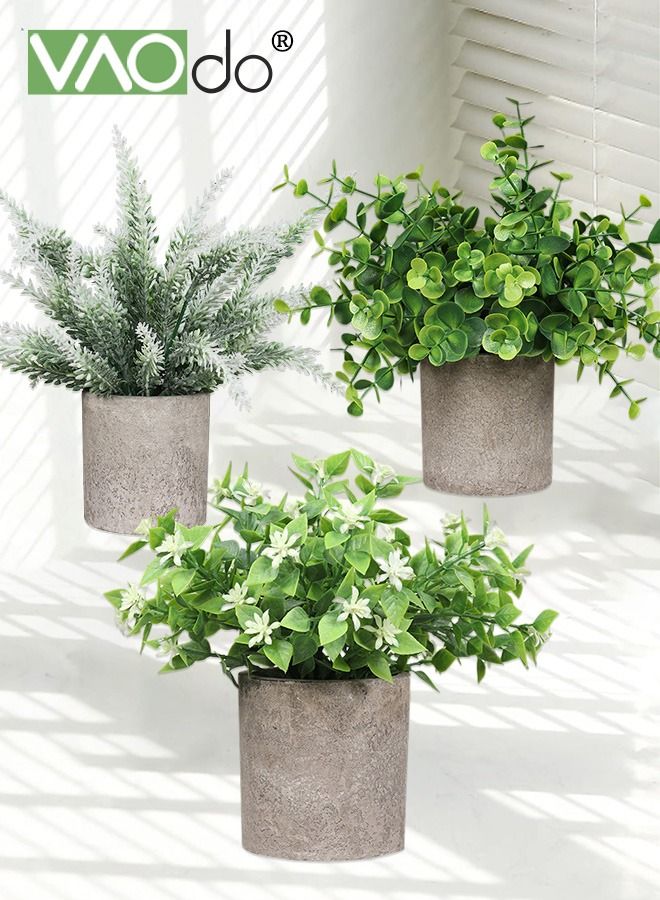 فاو دو 3 قطع نباتات مزروعة بوعاء اصطناعية نباتات صناعية صغيرة أوكالبتوس ديكور نباتات وهمية صغيرة لطاولة المنزل وغرفة المكتب والمكتب ورف الحمام والمطبخ ريفي المزرعة ديكور رف - Image 1