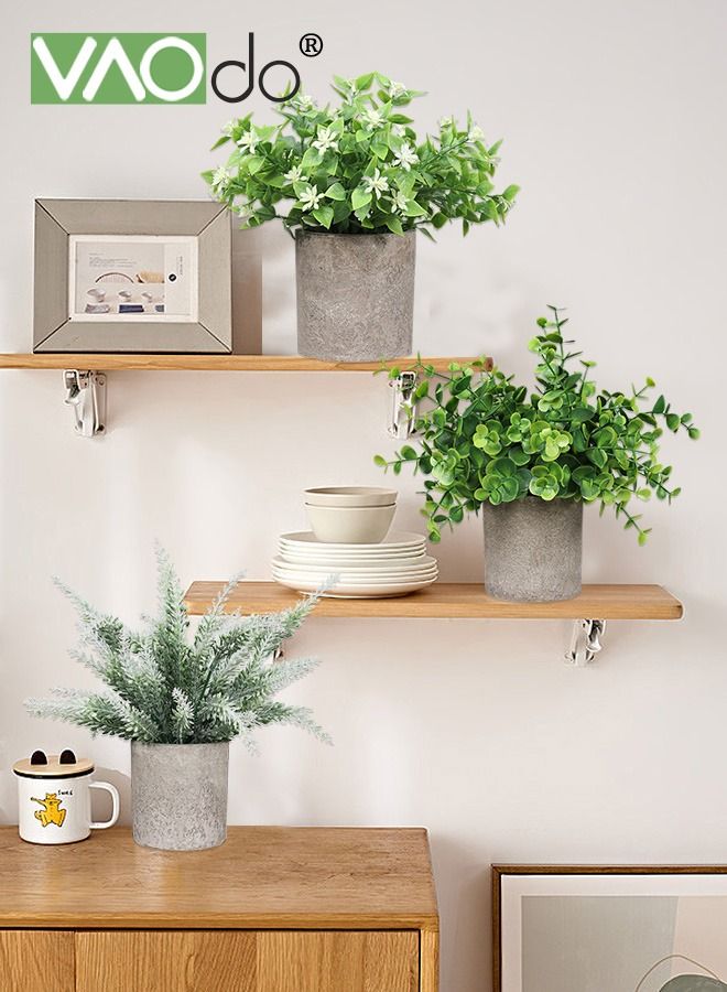 فاو دو 3 قطع نباتات مزروعة بوعاء اصطناعية نباتات صناعية صغيرة أوكالبتوس ديكور نباتات وهمية صغيرة لطاولة المنزل وغرفة المكتب والمكتب ورف الحمام والمطبخ ريفي المزرعة ديكور رف - Image 4