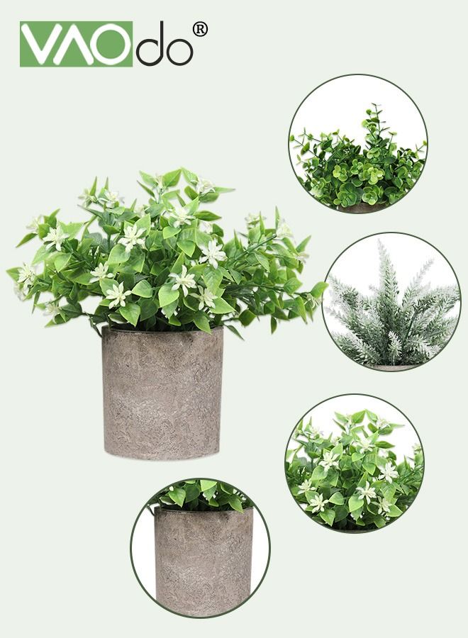 فاو دو 3 قطع نباتات مزروعة بوعاء اصطناعية نباتات صناعية صغيرة أوكالبتوس ديكور نباتات وهمية صغيرة لطاولة المنزل وغرفة المكتب والمكتب ورف الحمام والمطبخ ريفي المزرعة ديكور رف - Image 5