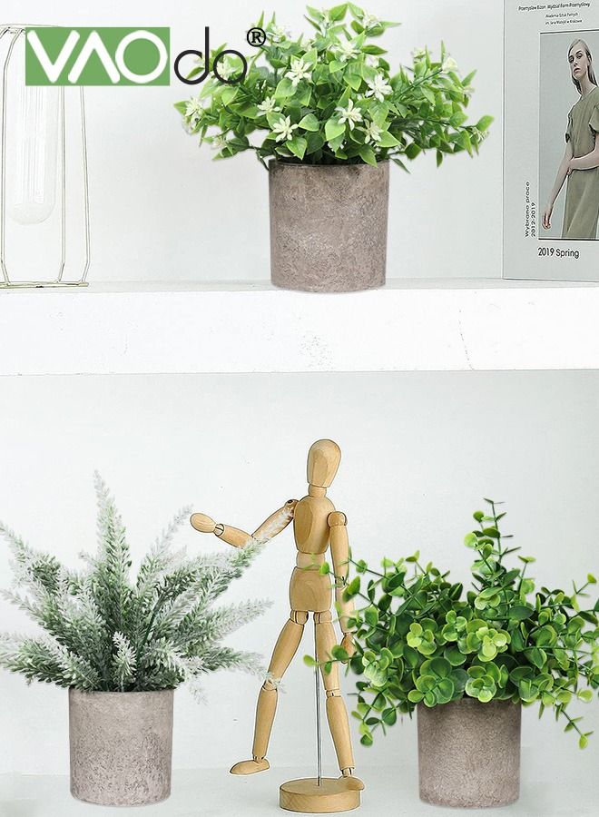 فاو دو 3 قطع نباتات مزروعة بوعاء اصطناعية نباتات صناعية صغيرة أوكالبتوس ديكور نباتات وهمية صغيرة لطاولة المنزل وغرفة المكتب والمكتب ورف الحمام والمطبخ ريفي المزرعة ديكور رف - Image 3