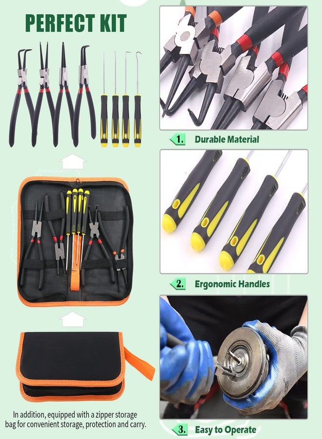 Keadic 8Pcs 7Inch Snap Ring Pliers with Hook Set Includes Straight/Bent/Jaw/Tips C-Clip Pliers Kit, Heavy Duty Circlip Pliers Kit, Internal/External Precision Spring Loaded Plier for Ring Removing - Image 4