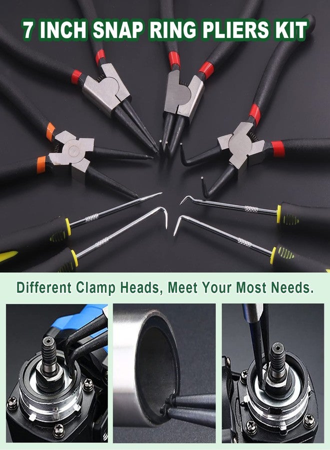 Keadic 8Pcs 7Inch Snap Ring Pliers with Hook Set Includes Straight/Bent/Jaw/Tips C-Clip Pliers Kit, Heavy Duty Circlip Pliers Kit, Internal/External Precision Spring Loaded Plier for Ring Removing - Image 5