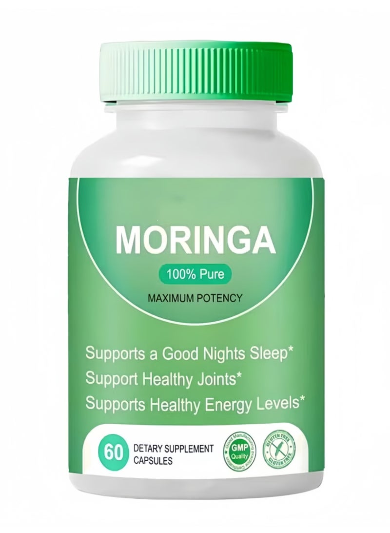Moringa Capsules 60 Count, 100% Pure Organic Moringa Oleifera Extract, Supports Energy & Joint Health, Dietary Supplement for Daily Wellnesslity, and Abundant Vitality - Image 1