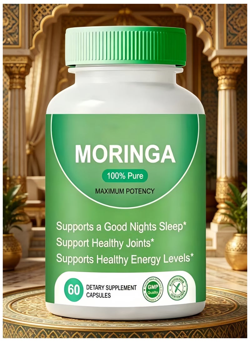 Moringa Capsules 60 Count, 100% Pure Organic Moringa Oleifera Extract, Supports Energy & Joint Health, Dietary Supplement for Daily Wellnesslity, and Abundant Vitality - Image 1