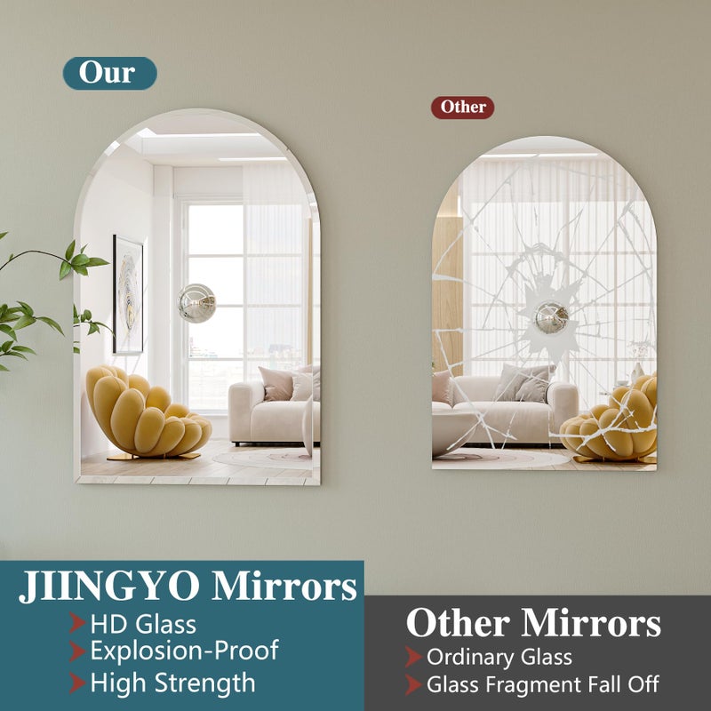 JIINGYO Frameless Bathroom Mirror, 22"x30" Arched Bathroom Vanity Mirrors for Beveled Edge, Arched Wall Mirror, Decorative Arch Mirrors for Bedroom, Entryway, Living Room - Image 5