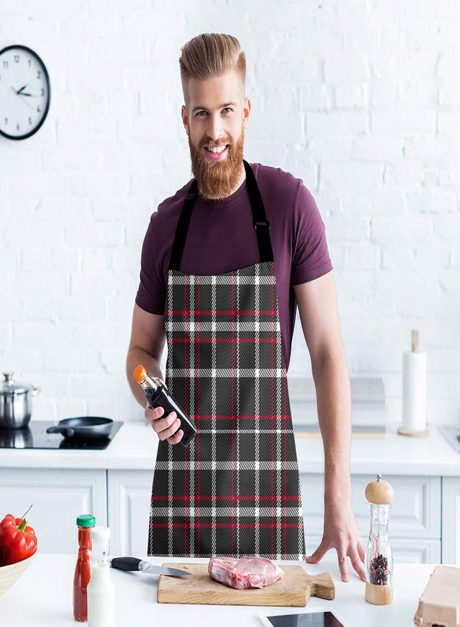 Moslion Plaid Apron 31x27 Inch Red Black White Tartan Buffalo Checkered Gingham Kitchen Chef Waitress Cook Aprons Bib with Adjustable Neck for Women Men Girls - Image 3