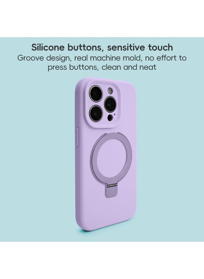 زبون حافظة لهاتف iPhone 13 مزودة بفتحة دقيقة من السيليكون السائل MagSafe مع حامل حلقي معدني - Image 4