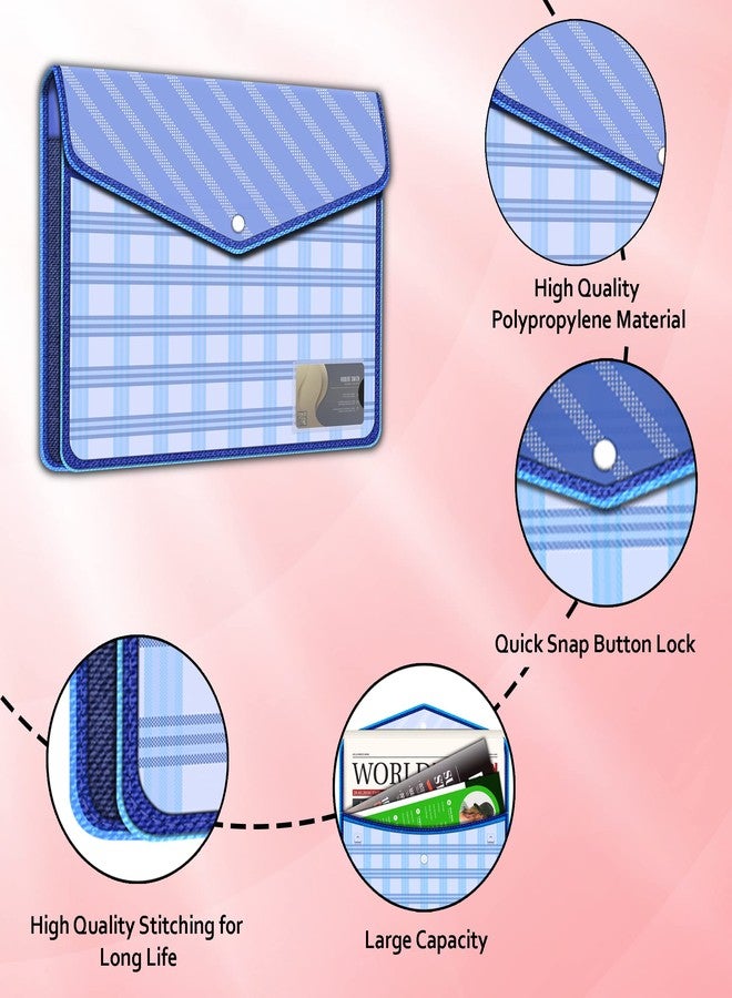 FEDUS Pack of 3 Documents Holder Envelope Folder, Stylist Printed File Storage Bag With Snap Button, Transparent Plastic for Certificates (Blue) - Image 3