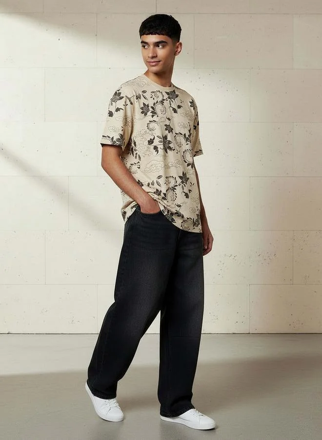 لي كوبر Lee Cooper Men Regular Fit Short Sleeves Floral Print T-shirt