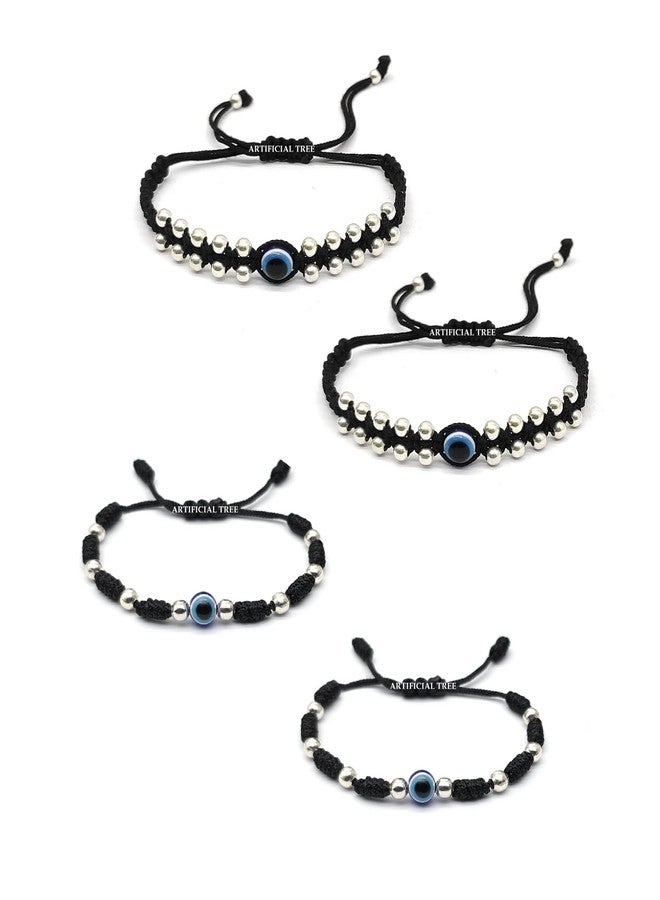ARTIFICIAL TREE 1 Pair Evil Eye Ball Black Thread Nazariya Bracelet | 1 Pair Evil Eye Black Thread Nazariya Adjustable Bracelet | Nazar Battu | New Born Baby to 6 Year Kids | 4 Piece (AT BABY BRCT 0022) - Image 1