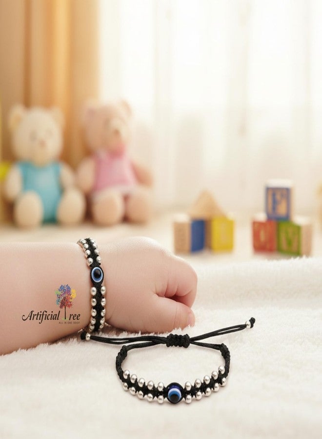 ARTIFICIAL TREE 1 Pair Evil Eye Ball Black Thread Nazariya Bracelet | 1 Pair Evil Eye Black Thread Nazariya Adjustable Bracelet | Nazar Battu | New Born Baby to 6 Year Kids | 4 Piece (AT BABY BRCT 0022) - Image 3
