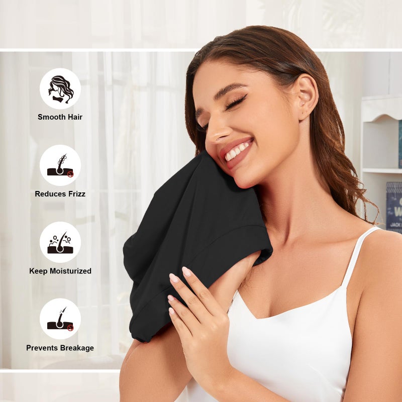 ZHENSILK Silk Satin Lined Bonnet Hair Bonnet for Sleeping Slouchy Night Sleep Cap Hat for Women Adjustable Beanie Hair Wrap for Curly Natural(Black, 1Pcs) - Image 3