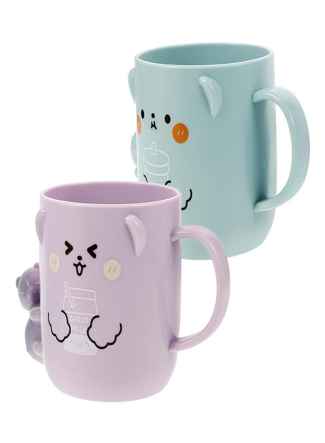 Solustre Cartoon Bathroom Cups for Kids 2-Pack Plastic Toothbrush Holders Reusable Kids Water Mugs with 3D Bear Design - Image 1