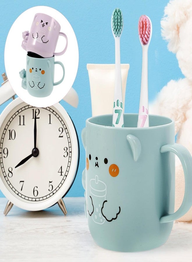 Solustre Cartoon Bathroom Cups for Kids 2-Pack Plastic Toothbrush Holders Reusable Kids Water Mugs with 3D Bear Design - Image 5