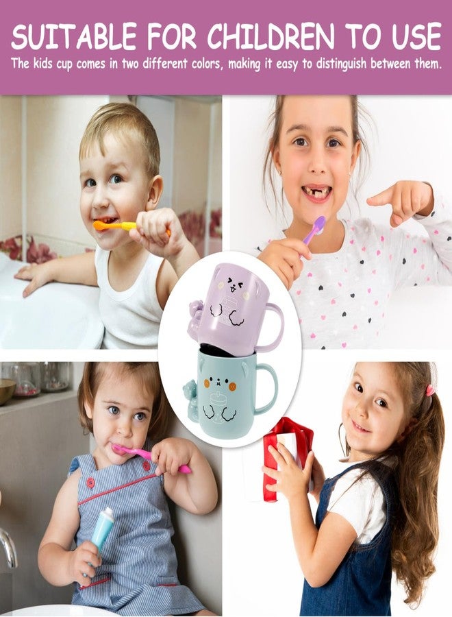 Solustre Cartoon Bathroom Cups for Kids 2-Pack Plastic Toothbrush Holders Reusable Kids Water Mugs with 3D Bear Design - Image 2