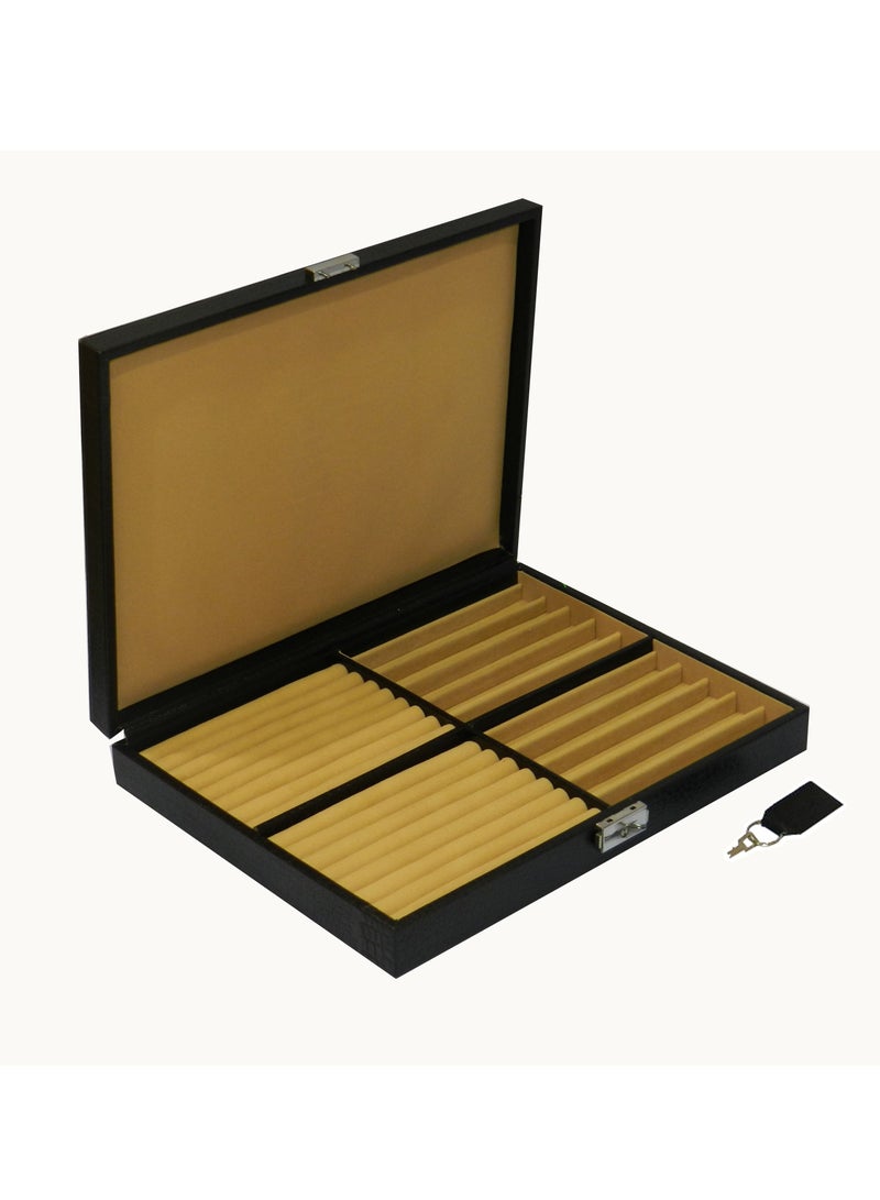 LAVERI LEATHER Laveri 10 Piece Genuine Leather Pen  Case Storage and Fountain Pen , Chain, Braslets ,Ring And Cufflinks Organizer Box with Key Lock  - Image 4