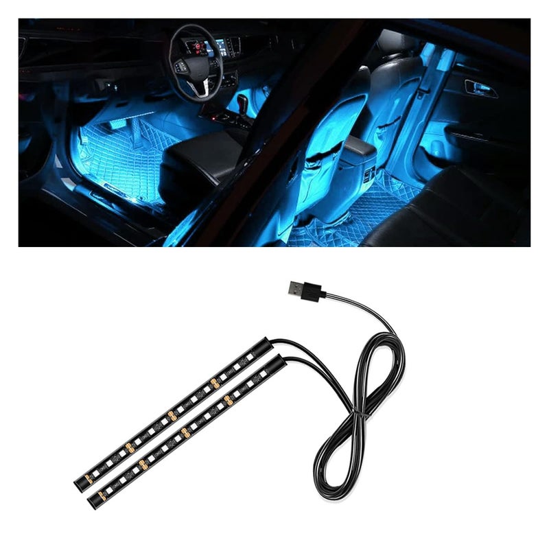 Universal Car LED Strip Light USB Port Auto Interior Decorative Lamp 12V Under Dash Ambient Night Light 24 LEDs RGB Neon Interior Atmosphere Lights LED Ambient Lights for Car SUV Ice Blue USB