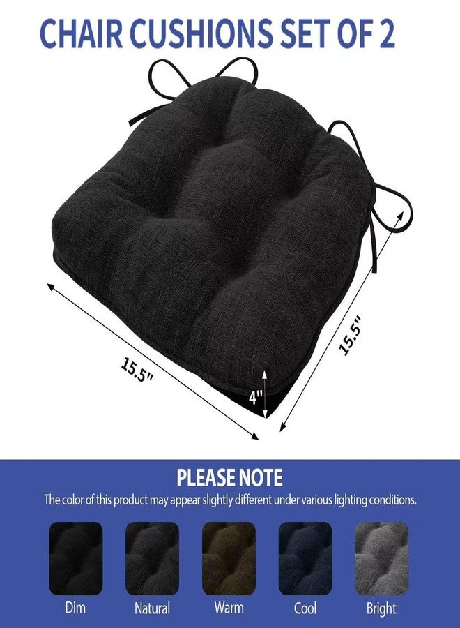 IPYNBAP Chair Cushions for Dining Chairs Set of 2, Kitchen Chair Cushions, Chair Pads with Ties and Non Slip Backing, Tufted Memory Foam Seat Cushion 2 Pack, 15.5" x 15.5" x 4", Black - Image 2