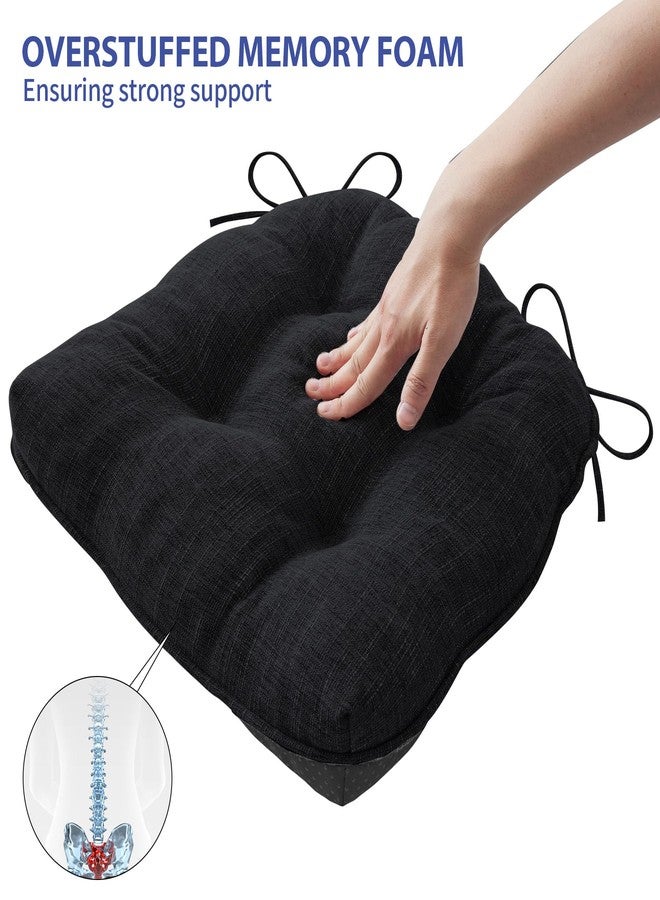 IPYNBAP Chair Cushions for Dining Chairs Set of 2, Kitchen Chair Cushions, Chair Pads with Ties and Non Slip Backing, Tufted Memory Foam Seat Cushion 2 Pack, 15.5" x 15.5" x 4", Black - Image 5