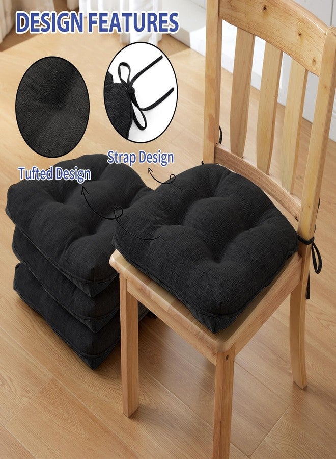 IPYNBAP Chair Cushions for Dining Chairs Set of 2, Kitchen Chair Cushions, Chair Pads with Ties and Non Slip Backing, Tufted Memory Foam Seat Cushion 2 Pack, 15.5" x 15.5" x 4", Black - Image 4