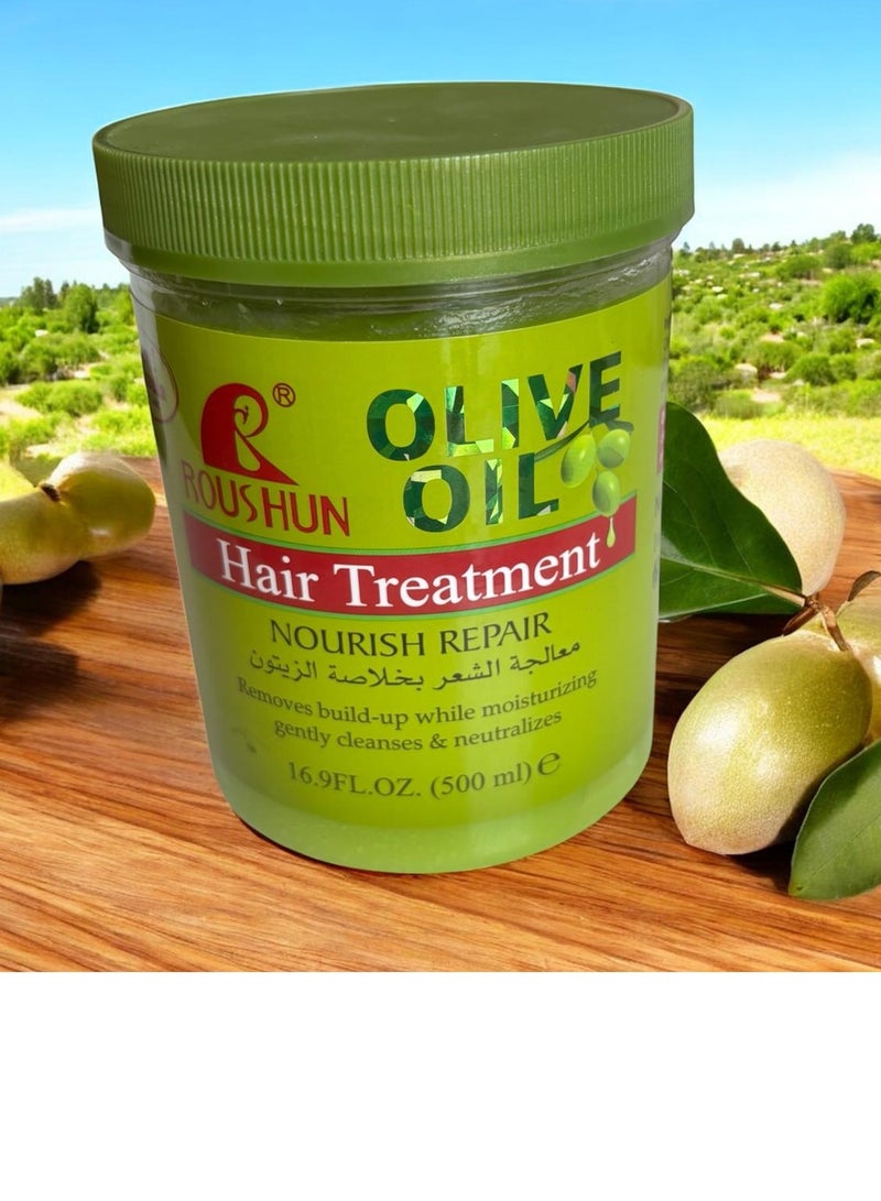 ROUSHUN 500ml Olive Oil Hair Treatment Olive Oil Essence Smoothing Repairing Hair Mask Cooling Mask Dry and Frizzy Hair Conditioner Olive Oil - Image 1