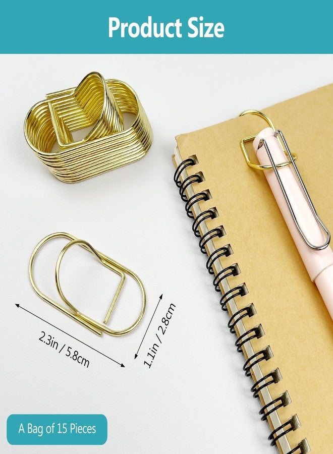 Brvlsoc 15-Pack Gold Stainless Steel Pen Clips - Rust-Resistant Notebook & Journal Pencil Holders for Books, Clipboards, and Papers - Image 2