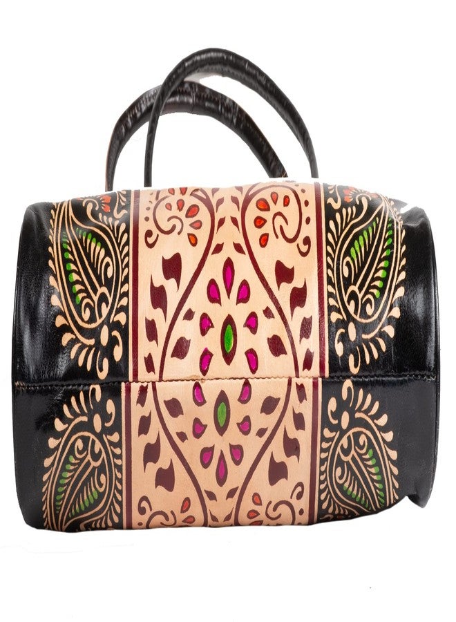 Chitrahar Shantiniketan Genuine Leather Traditional Batik Printed Shoulder Bag for Women (Black) - Image 4
