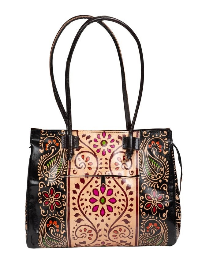 Chitrahar Shantiniketan Genuine Leather Traditional Batik Printed Shoulder Bag for Women (Black) - Image 2