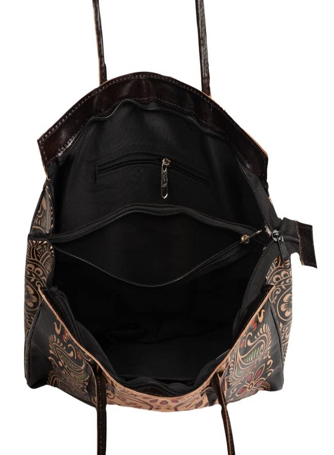 Chitrahar Shantiniketan Genuine Leather Traditional Batik Printed Shoulder Bag for Women (Black) - Image 5