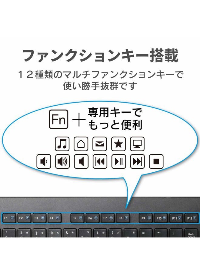 ELECOM Wireless Thin Keyboard/Standard Japanese Layout/Conformity with JIS Standard/Wireless Mouse/Durable/Black/TK-FDM109MBK - Image 4