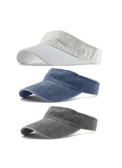 SYOSI 3 Pack Sun Visor Hats Cooling Lightweight Sports Adjustable Washed Cowboy Hat Twill Cotton Run Visors(White, Navy, Grey) - pzsku/ZC57F3FC649FFEFA45E24Z/45/_/1706767188/2b0bd7c9-5fe0-465b-ad5e-6ba0f47205da