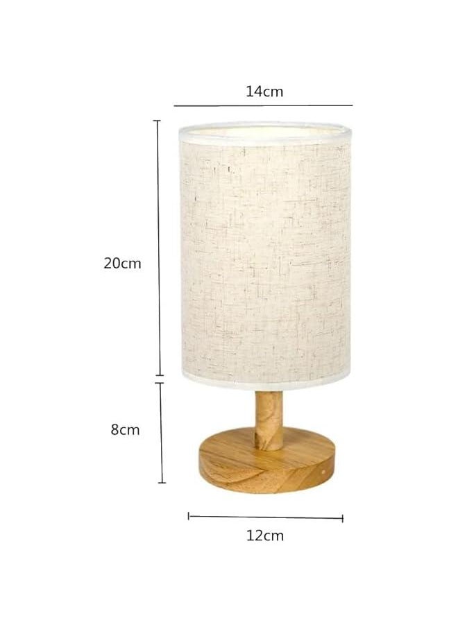 HOOKOR USB Bedside Circular Table Desk Lamp,Solid Wood Base with Flaxen Fabric Shade for Bedroom Living Room,Warm Light Small Table Lamp for Bedroom, Living Room,Nightstand,Office  - Image 2