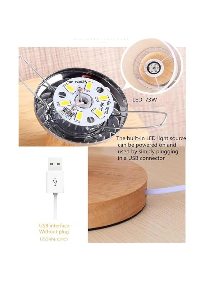 HOOKOR USB Bedside Circular Table Desk Lamp,Solid Wood Base with Flaxen Fabric Shade for Bedroom Living Room,Warm Light Small Table Lamp for Bedroom, Living Room,Nightstand,Office  - Image 3