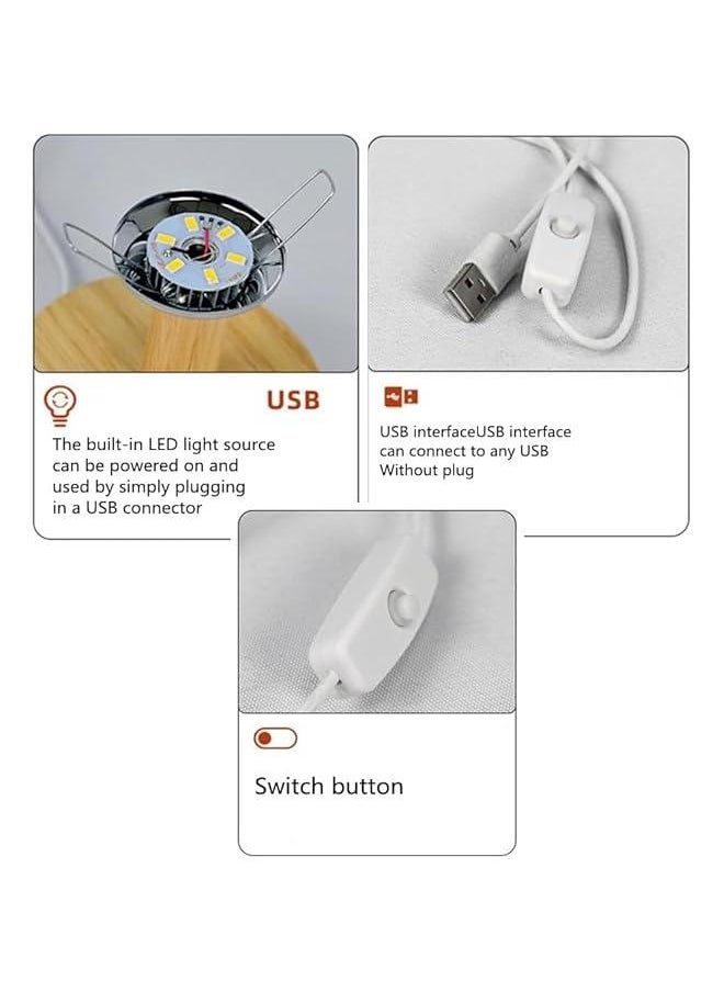 HOOKOR USB Bedside Circular Table Desk Lamp,Solid Wood Base with Flaxen Fabric Shade for Bedroom Living Room,Warm Light Small Table Lamp for Bedroom, Living Room,Nightstand,Office  - Image 4