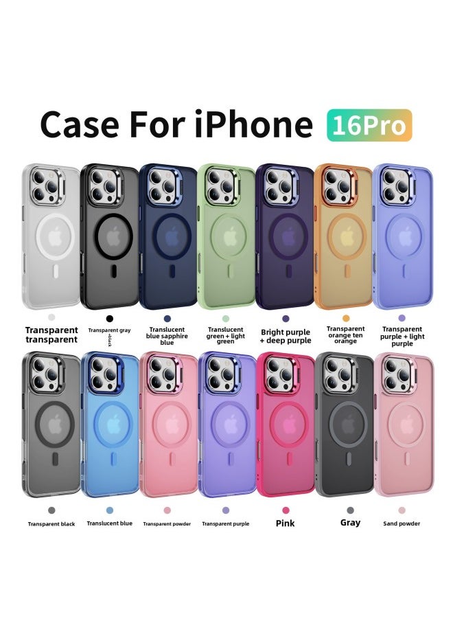 Generic - For Iphone16 Pro Max Mobile Phone Case Sky Mirror Skin Magnetic Ring Lens Hidden Bracket Factory-Color:gray Black-Applicable Model:For Iphone16 Pro Max - Image 1
